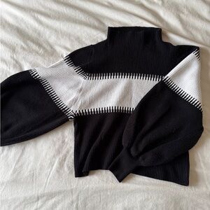 French Connection Black & White Ribbed Turtleneck Sweater